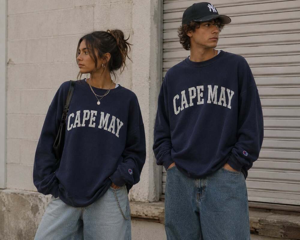 Champion Reverse Weave Cape May Sweatshirt Large Navy Collegiate Y2K
